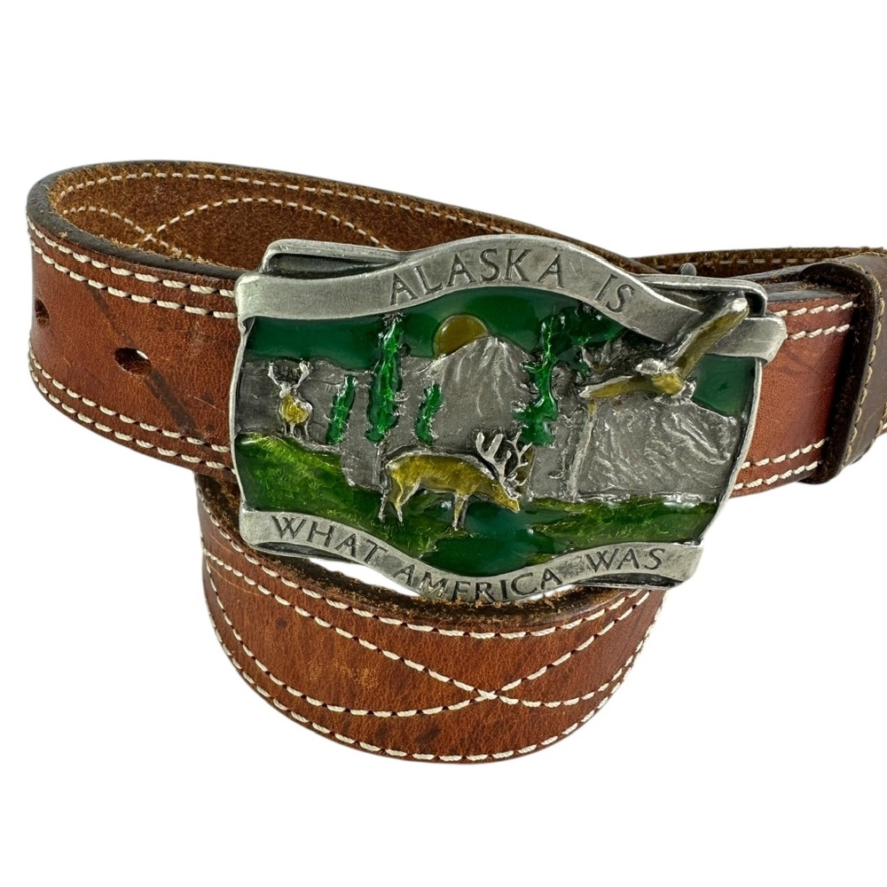 Vintage Genuine 1981 BERGAMOT Buckle Alaska Is What America Was with Belt 34